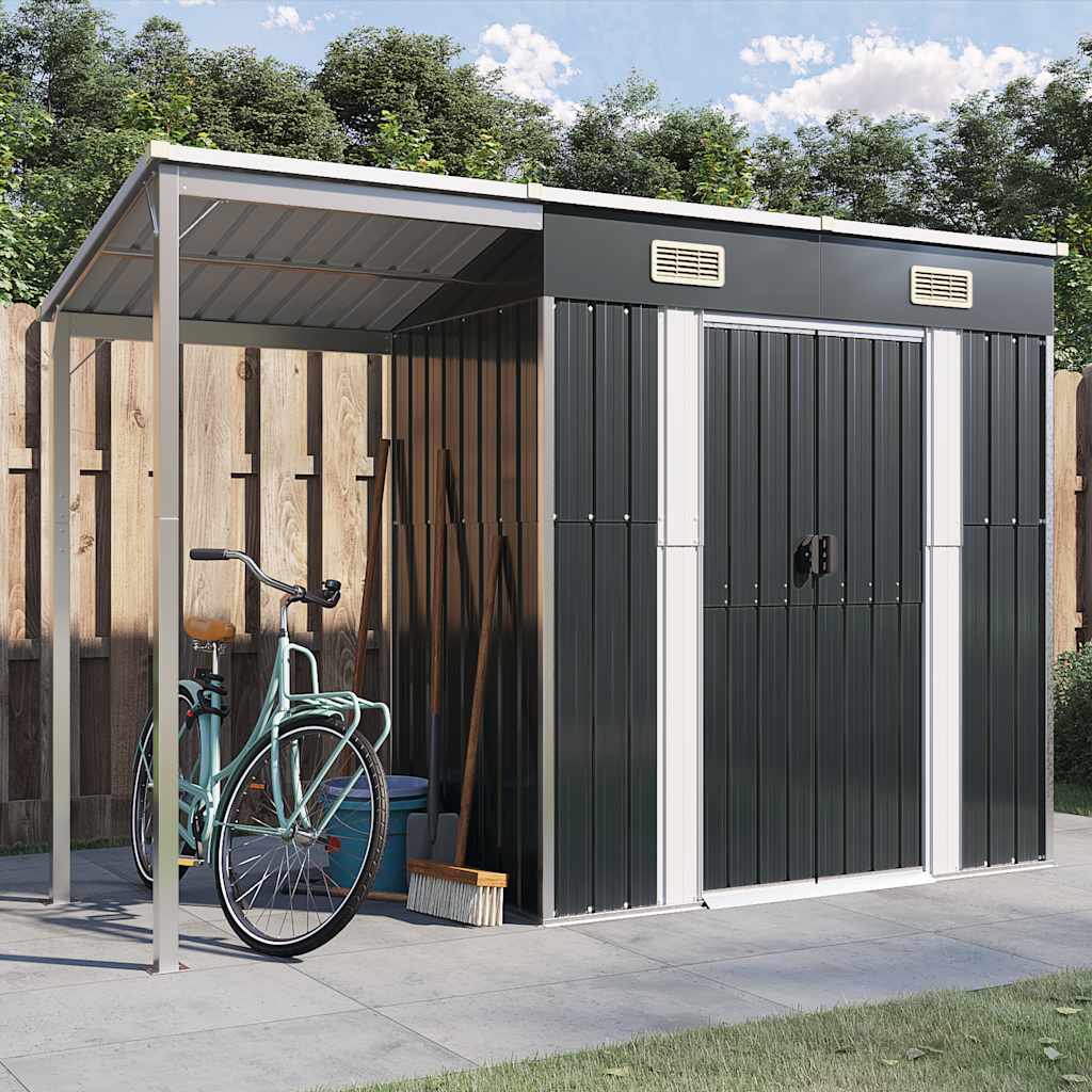 vidaXL Garden Shed with Extended Roof Anthracite 277x107x181 cm Steel 1
