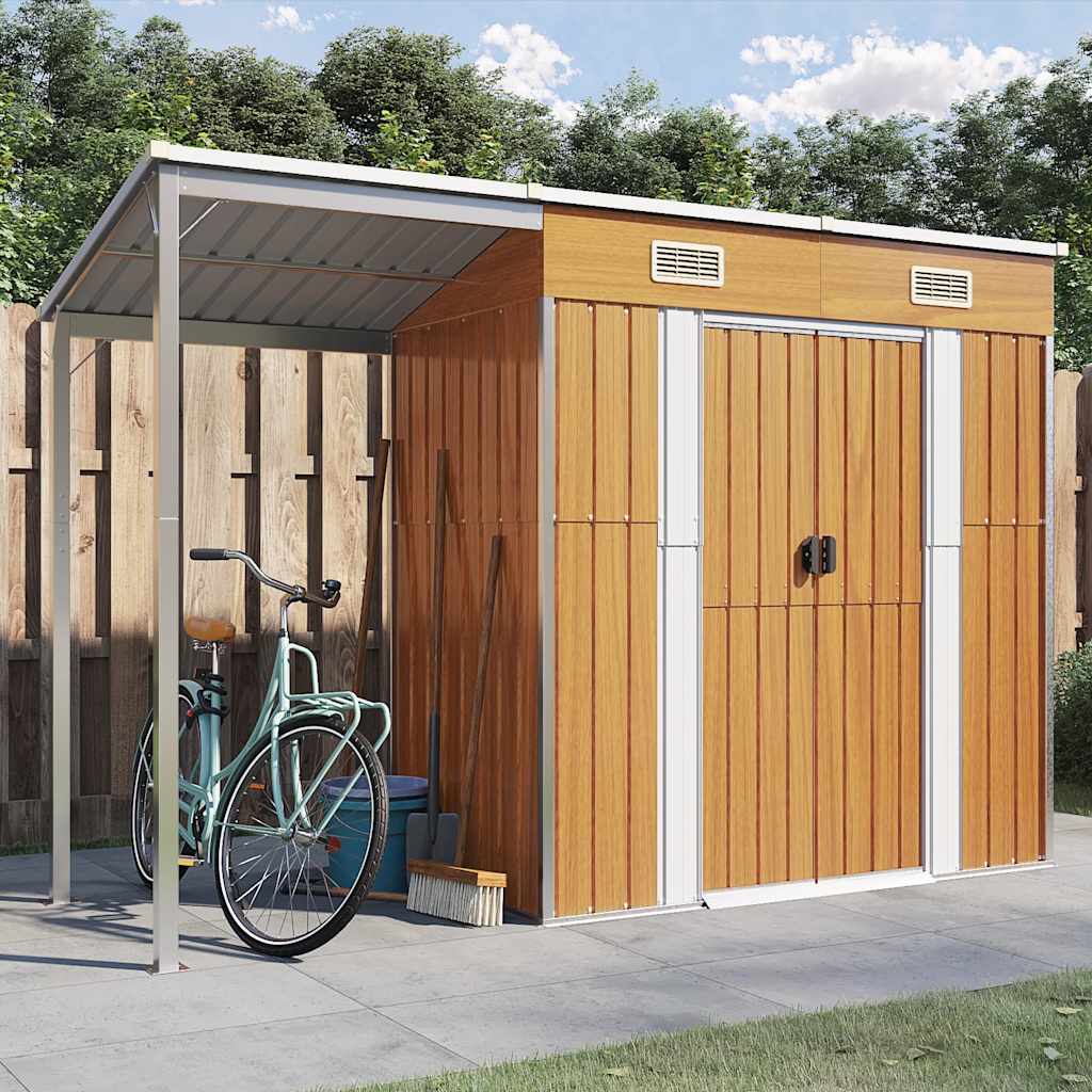 Garden Shed with Extended Roof 277x107x181 cm Steel Light brown