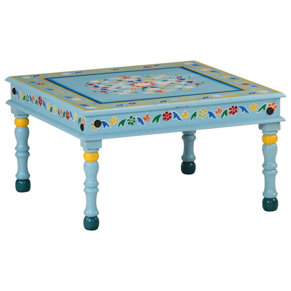 vidaXL Coffee Table Turquoise Hand Painted Solid Wood Mango 1