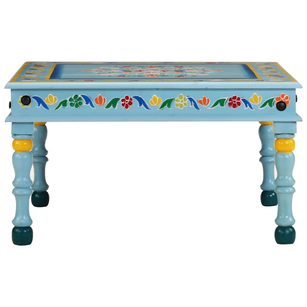 vidaXL Coffee Table Turquoise Hand Painted Solid Wood Mango 2