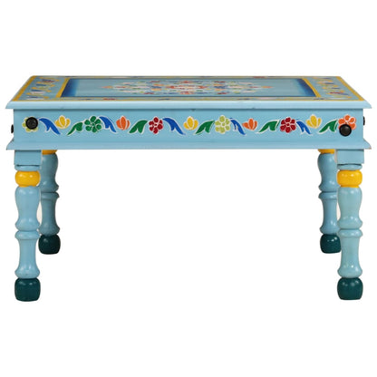 vidaXL Coffee Table Turquoise Hand Painted Solid Wood Mango 2
