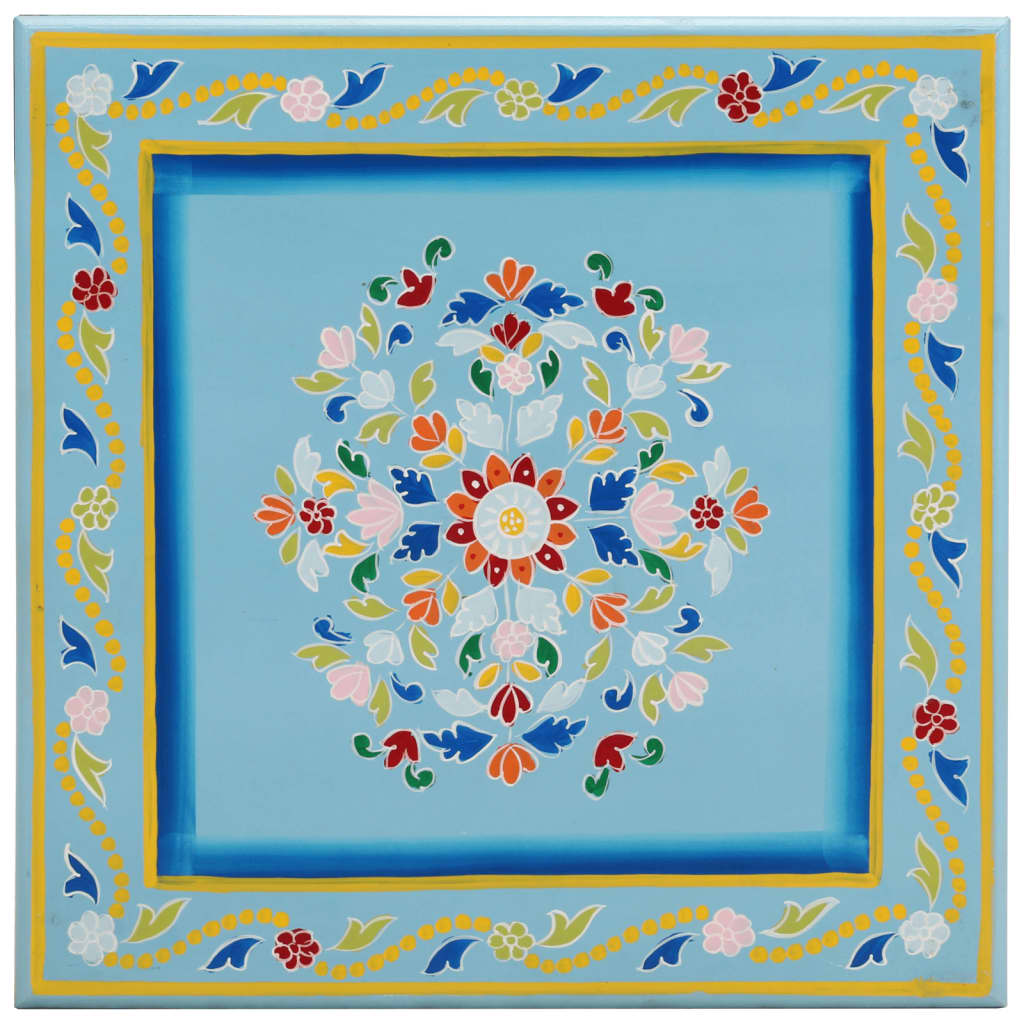 vidaXL Coffee Table Turquoise Hand Painted Solid Wood Mango 3