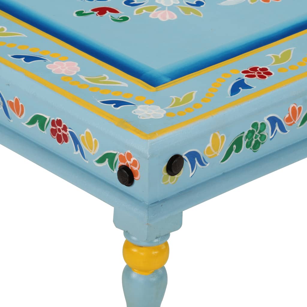 vidaXL Coffee Table Turquoise Hand Painted Solid Wood Mango 4