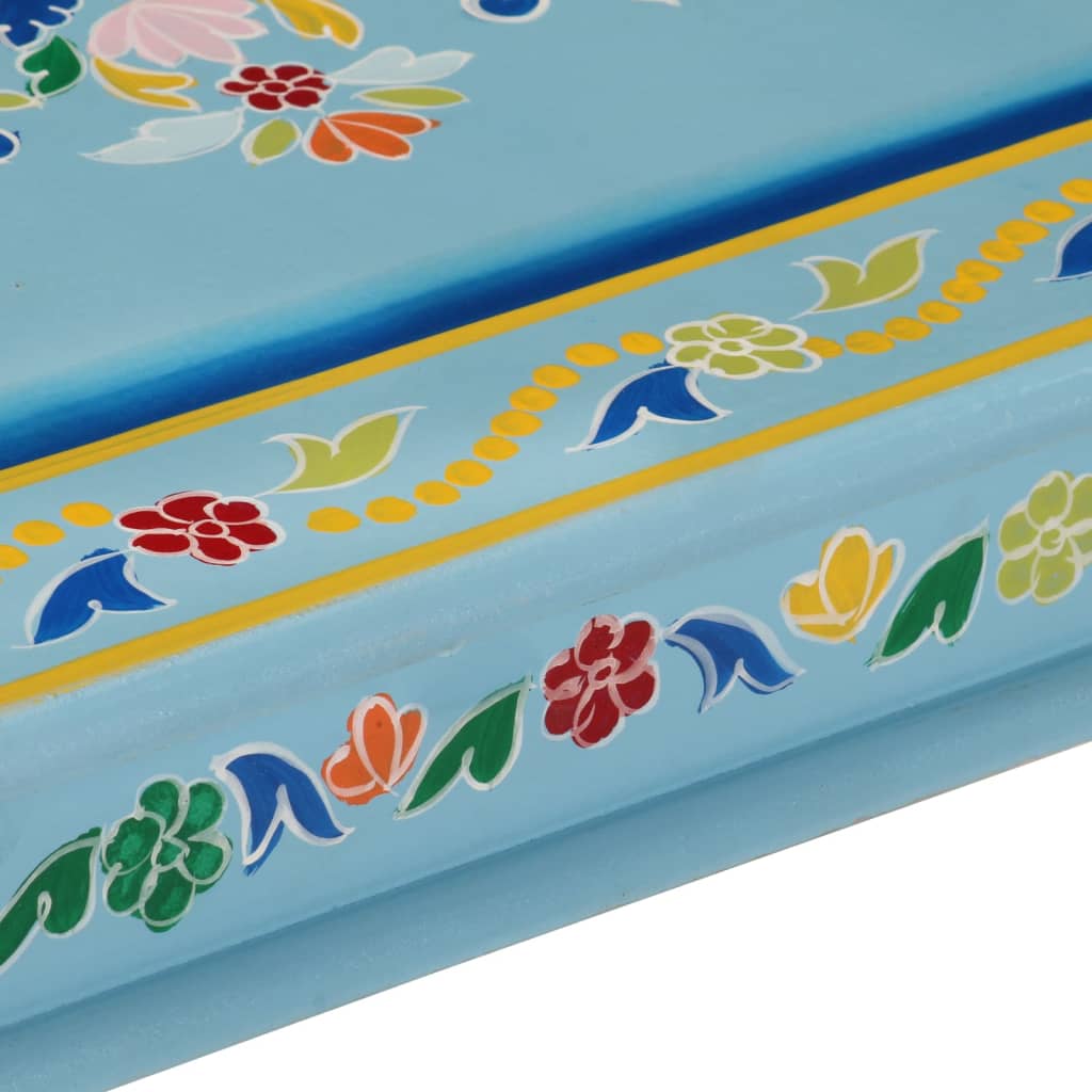vidaXL Coffee Table Turquoise Hand Painted Solid Wood Mango 5