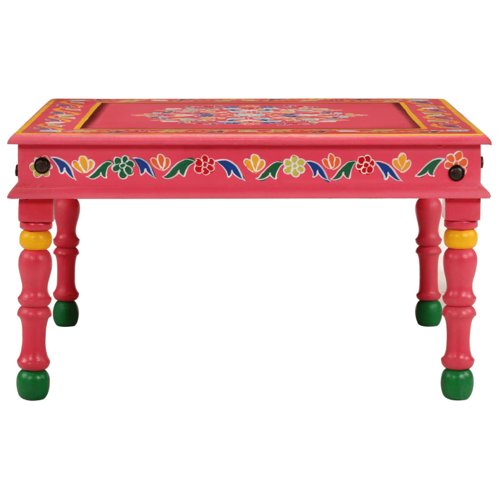 vidaXL Coffee Table Pink Hand Painted Solid Wood Mango 2