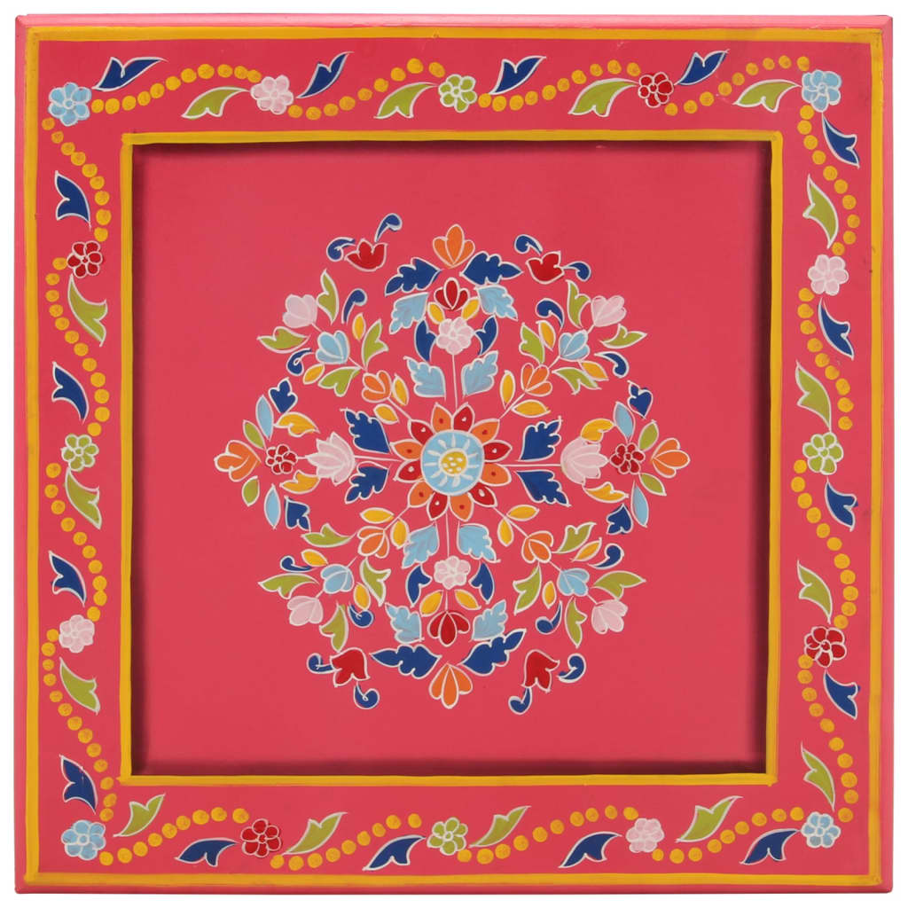 vidaXL Coffee Table Pink Hand Painted Solid Wood Mango 3