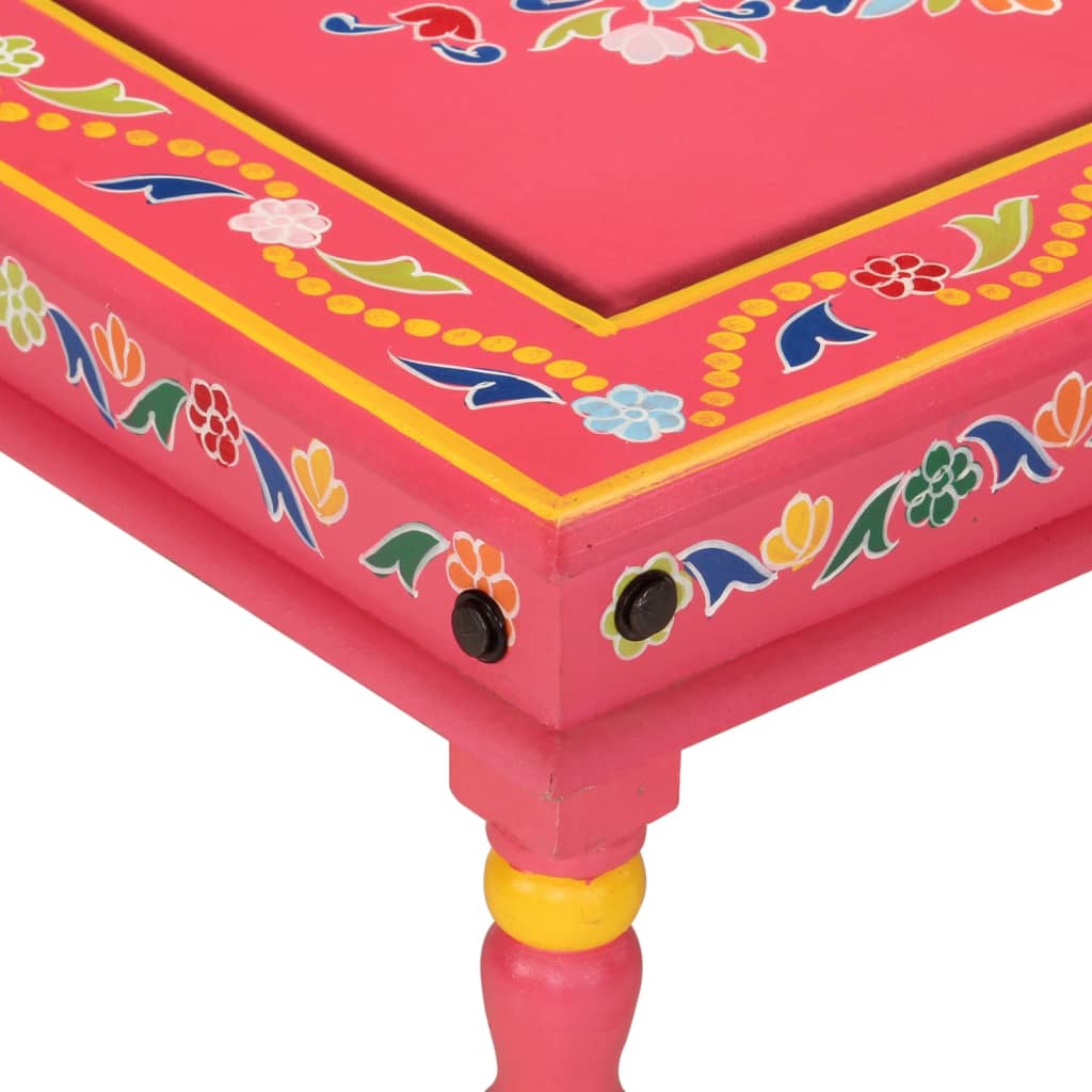 vidaXL Coffee Table Pink Hand Painted Solid Wood Mango 4