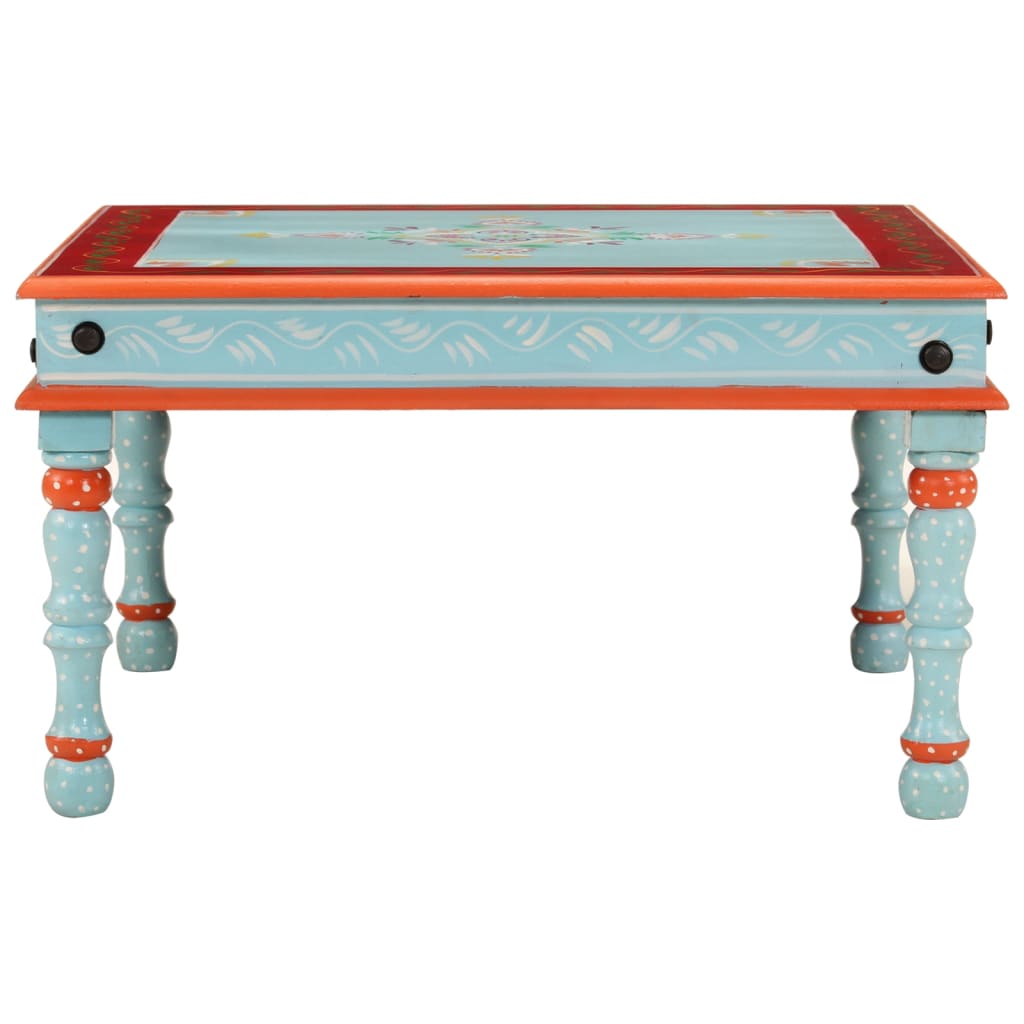 vidaXL Coffee Table Blue Hand Painted Solid Wood Mango 2