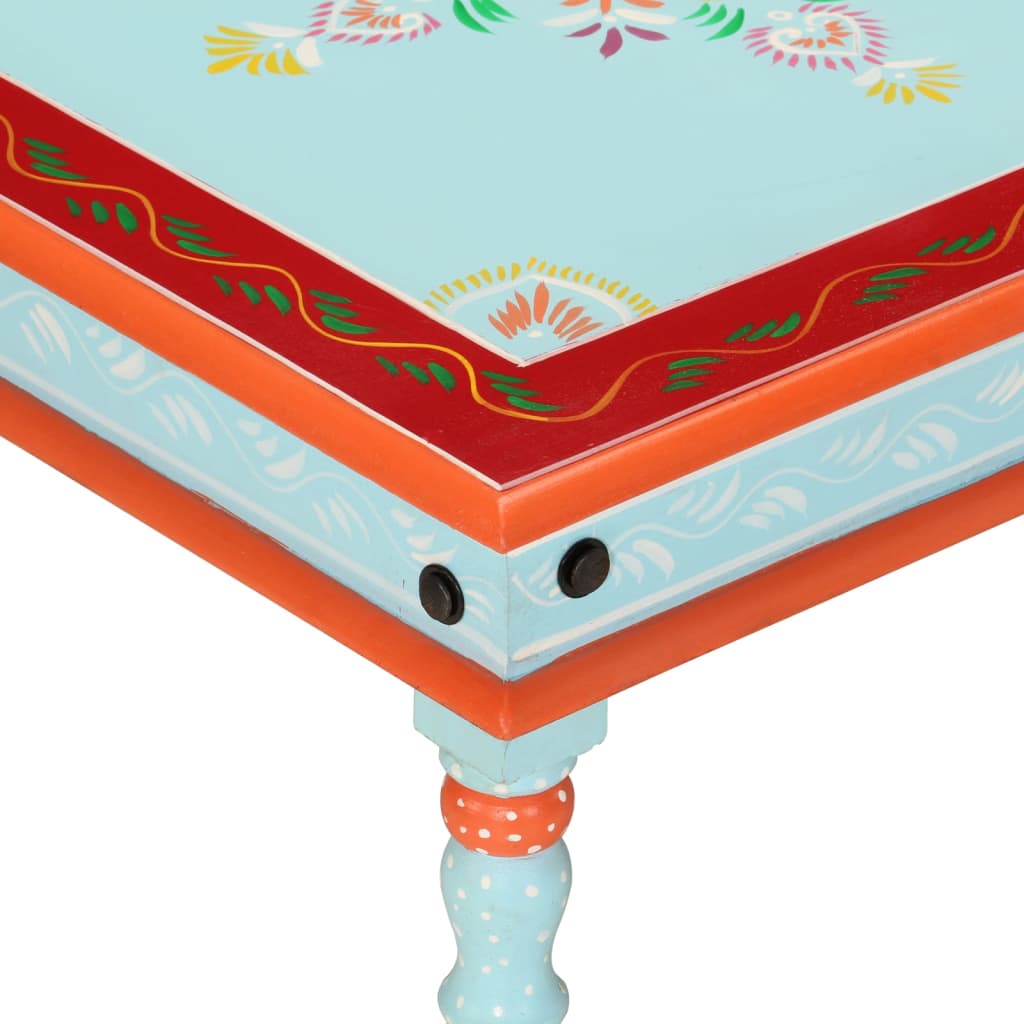 vidaXL Coffee Table Blue Hand Painted Solid Wood Mango 4