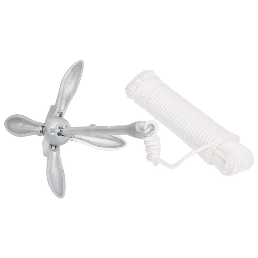 vidaXL Folding Anchor with Rope Silver 6 kg 3