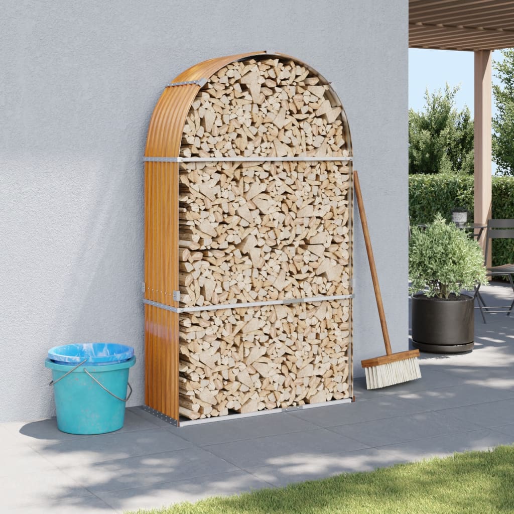 vidaXL Log Holder Wood Look 120x45x210 cm Galvanised Steel 1