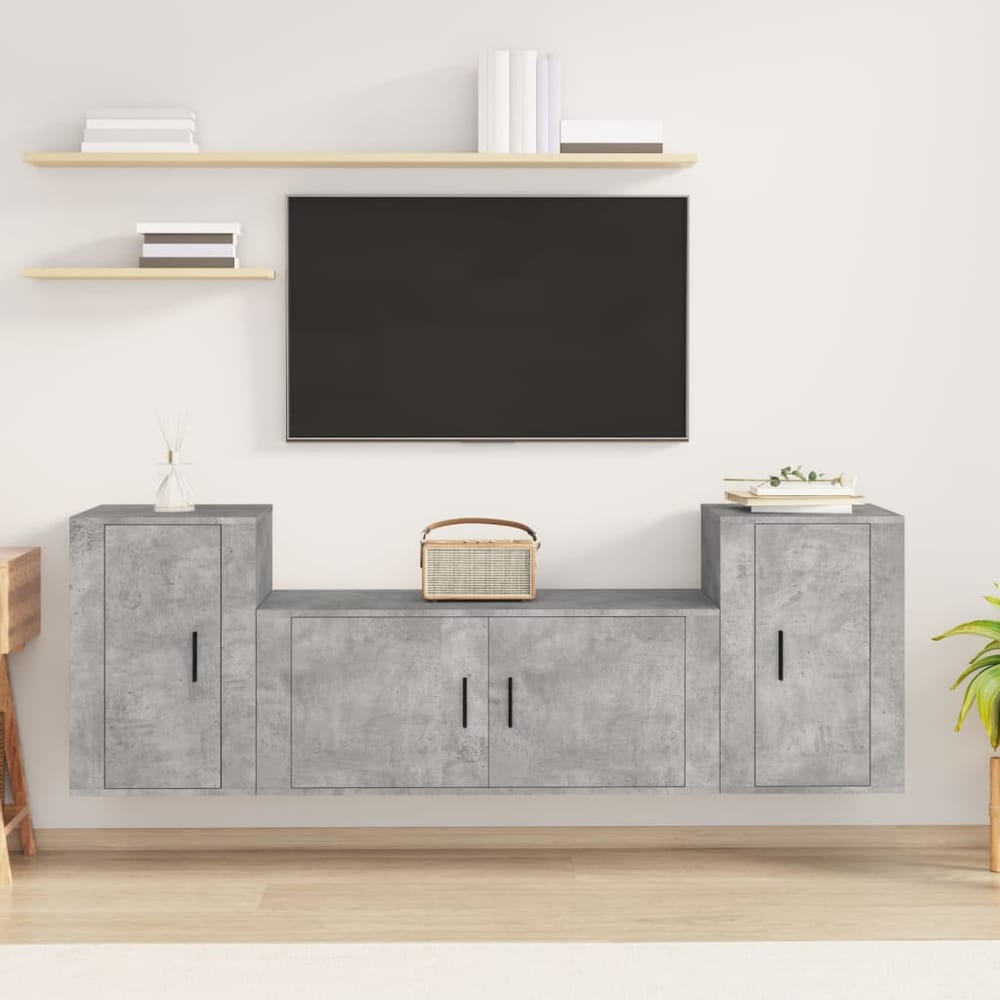 3 Piece TV Cabinet Set Engineered Wood Concrete grey