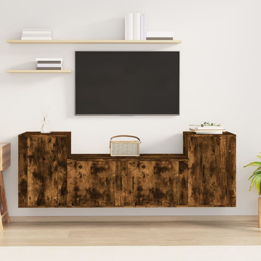 3 Piece TV Cabinet Set Engineered Wood Smoked oak