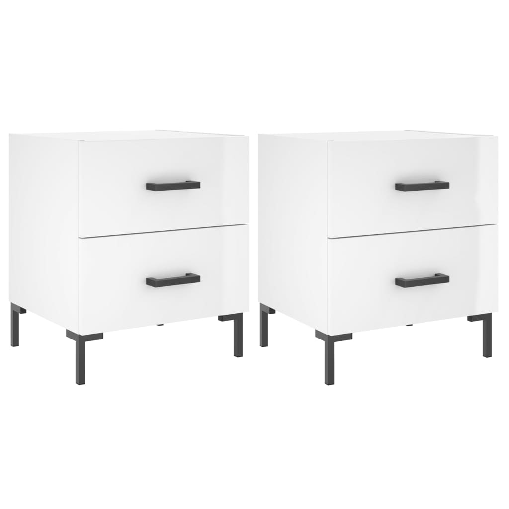 vidaXL Bedside Cabinets 2 pcs High Gloss White 40x35x47.5 cm Engineered Wood 2