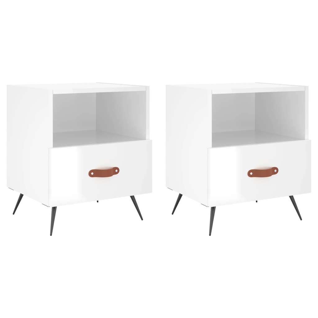 vidaXL Bedside Cabinets 2 pcs High Gloss White 40x35x47.5 cm Engineered Wood 2
