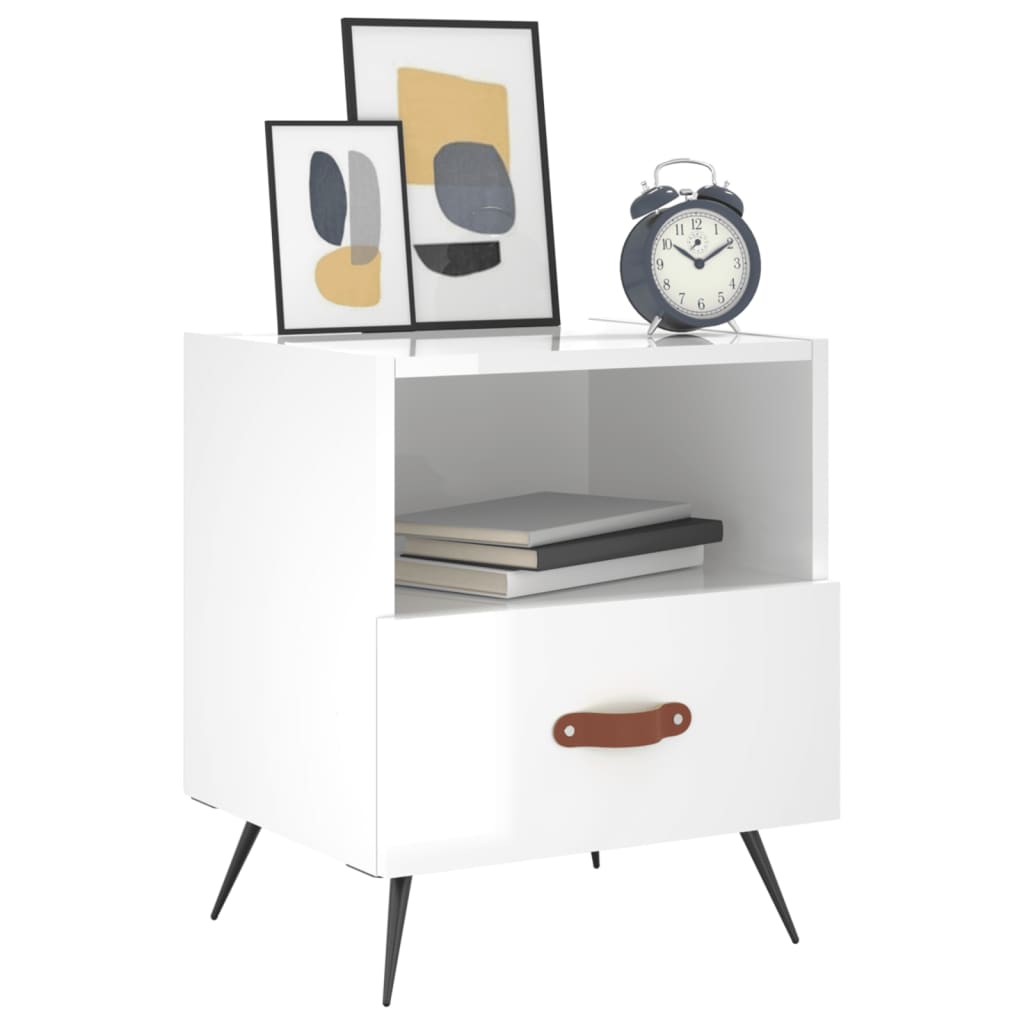 vidaXL Bedside Cabinets 2 pcs High Gloss White 40x35x47.5 cm Engineered Wood 3