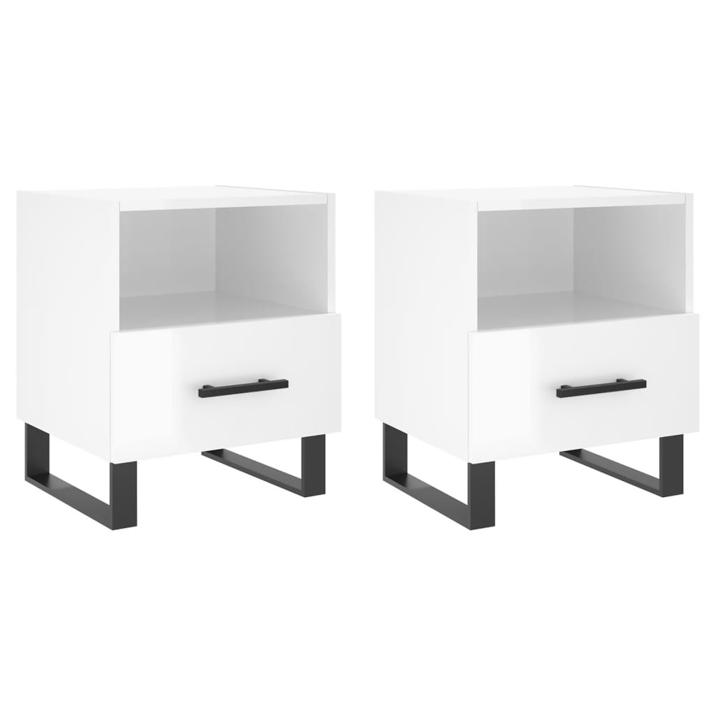 vidaXL Bedside Cabinets 2 pcs High Gloss White 40x35x47.5 cm Engineered Wood 2