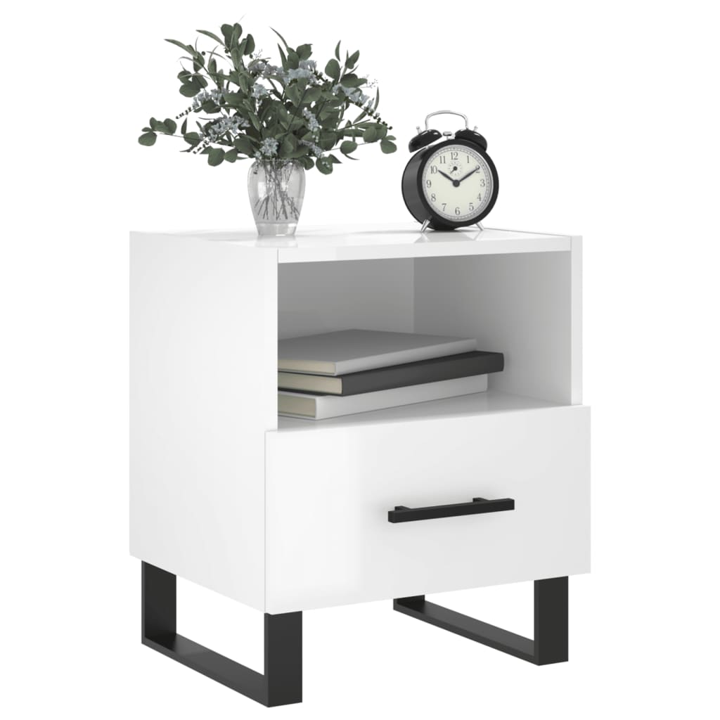 vidaXL Bedside Cabinets 2 pcs High Gloss White 40x35x47.5 cm Engineered Wood 4