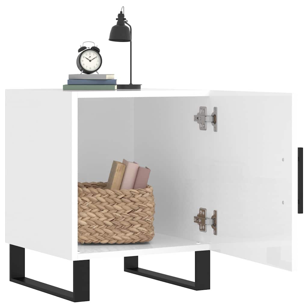 vidaXL Bedside Cabinets 2 pcs High Gloss White 40x40x50 cm Engineered Wood 3