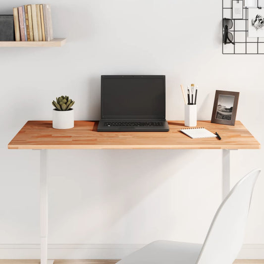 vidaXL Table Top Rectangular Solid Wood Beech on a white desk with a laptop and plant