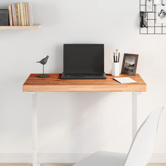 vidaXL Table Top Rectangular Solid Wood Beech shown as a desk with a laptop and accessories