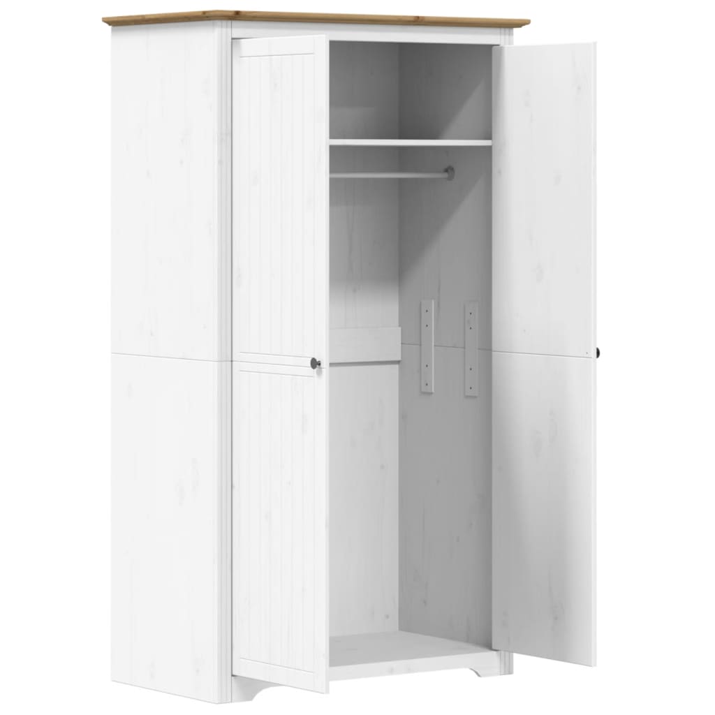 vidaXL Wardrobe "BODO" White and Brown 99x53,5x173 cm Solid Wood Pine 4