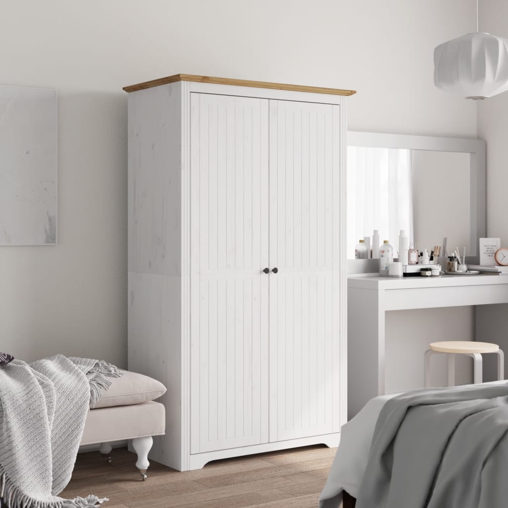vidaXL Wardrobe "BODO" White and Brown 99x53,5x173 cm Solid Wood Pine 1