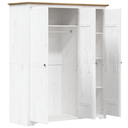 vidaXL Wardrobe "BODO" White and Brown 146x53,5x173cm Solid Wood Pine 4