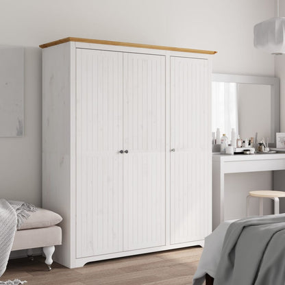 vidaXL Wardrobe "BODO" White and Brown 146x53,5x173cm Solid Wood Pine 1