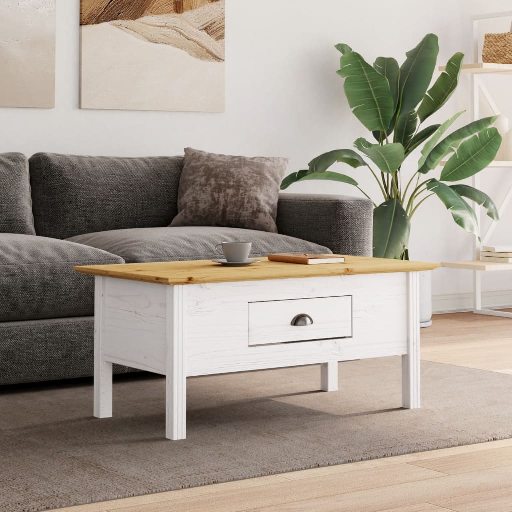 vidaXL Coffee Table BODO White and Brown 100x55x45 cm Solid Wood Pine 1