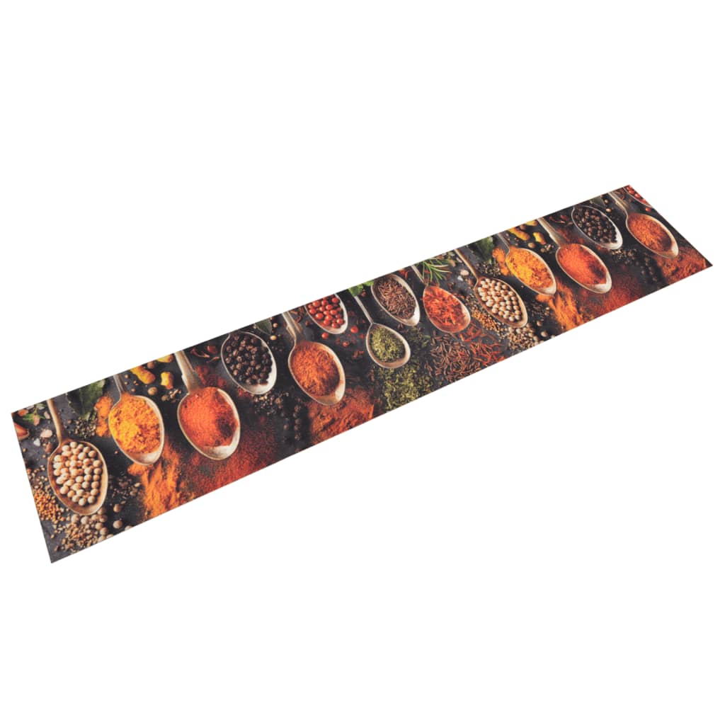 vidaXL Kitchen Rug Washable Spoon & Spices 60x300 cm Velvet 1