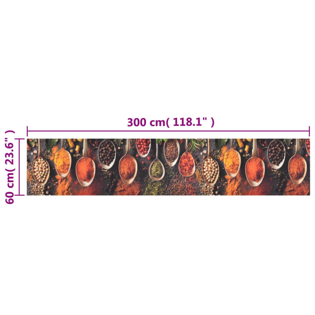 vidaXL Kitchen Rug Washable Spoon & Spices 60x300 cm Velvet 5