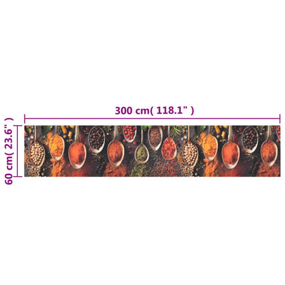 vidaXL Kitchen Rug Washable Spoon & Spices 60x300 cm Velvet 5