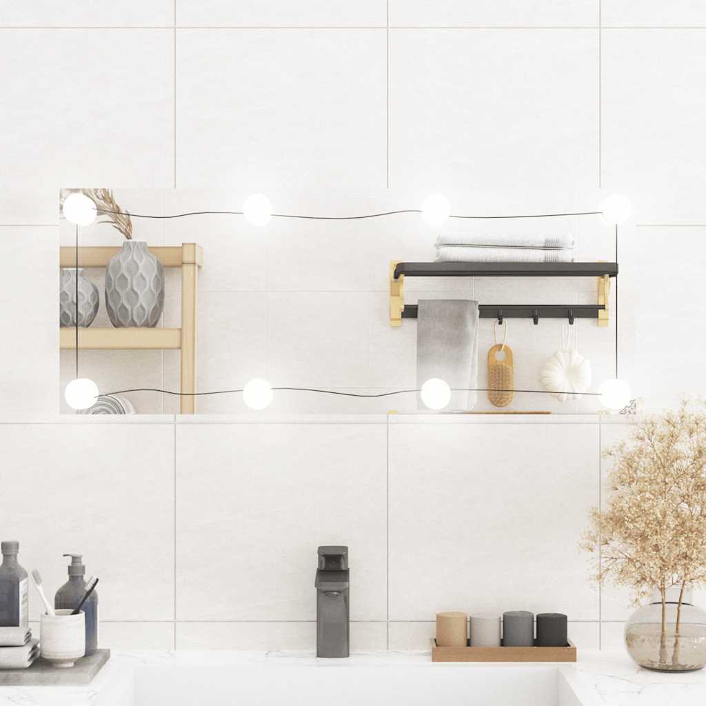vidaXL Wall Mirror with LED Lights Glass Rectangle with LEDs