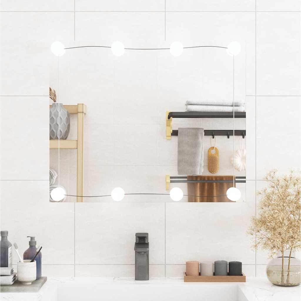 Wall Mirror with LED Lights Glass Rectangle