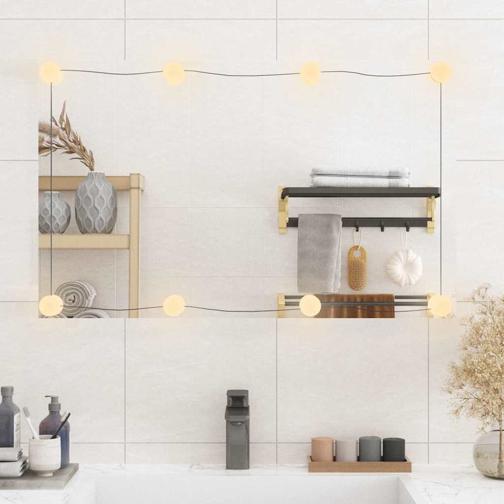 vidaXL Wall Mirror with LED Lights 50x80 cm Glass Rectangle 3