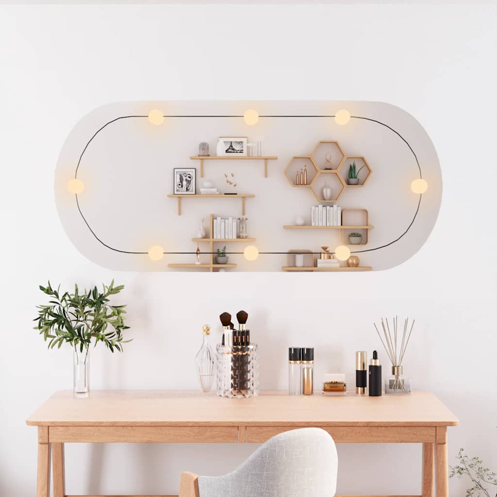 vidaXL Wall Mirror with LED Lights 45x100 cm Glass Oval 3