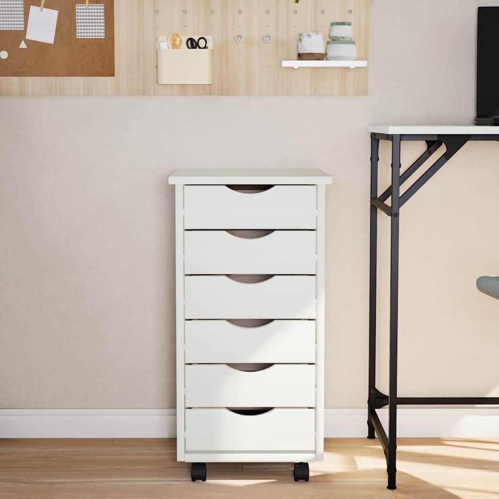 vidaXL Rolling Cabinet with Drawers "MOSS" White Solid Wood Pine 3