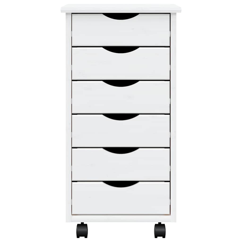 vidaXL Rolling Cabinet with Drawers "MOSS" White Solid Wood Pine 5