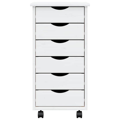 vidaXL Rolling Cabinet with Drawers "MOSS" White Solid Wood Pine 5