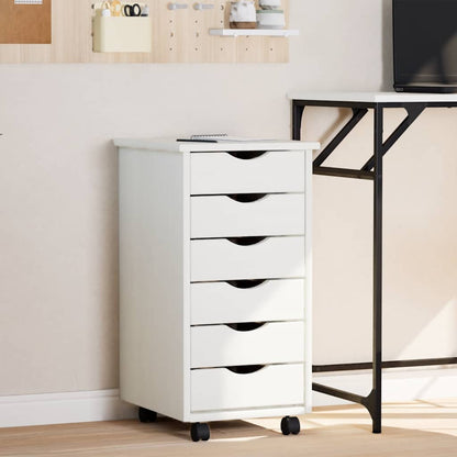vidaXL Rolling Cabinet with Drawers "MOSS" White Solid Wood Pine 1