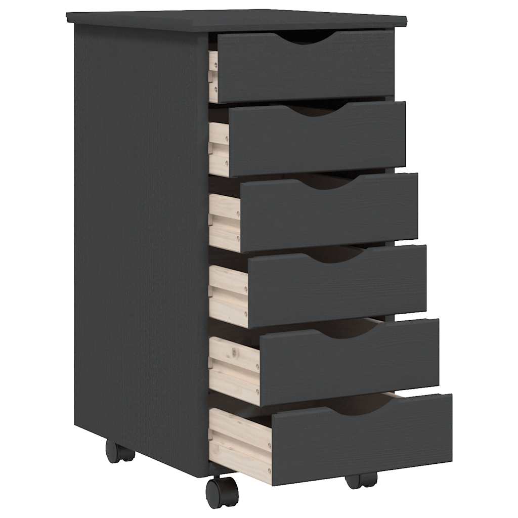 vidaXL Rolling Cabinet with Drawers "MOSS" Grey Solid Wood Pine 4