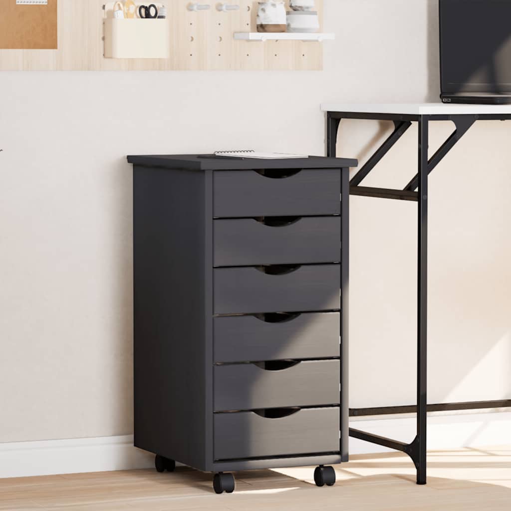 vidaXL Rolling Cabinet with Drawers "MOSS" Grey Solid Wood Pine 1