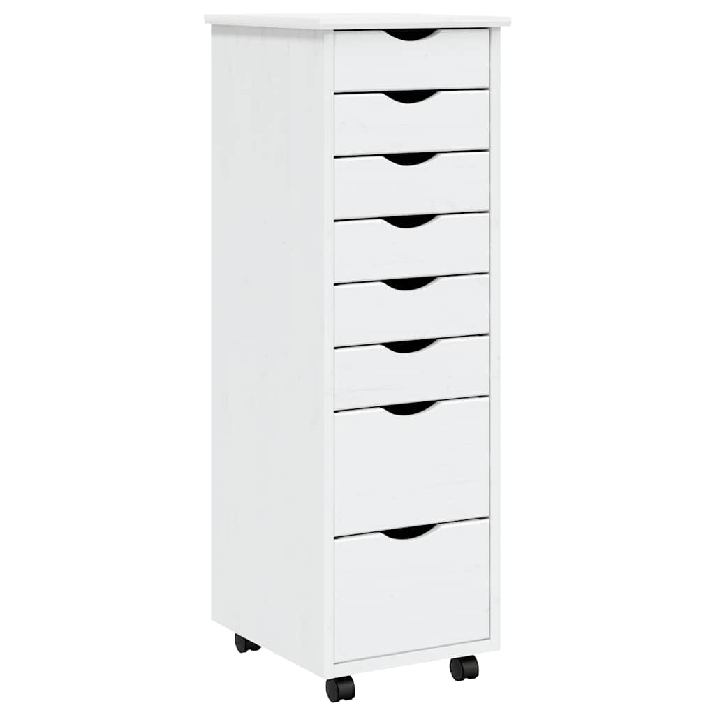 Rolling Cabinet with Drawers "MOSS" Solid Wood Pine White 34 x 39 x 103 cm