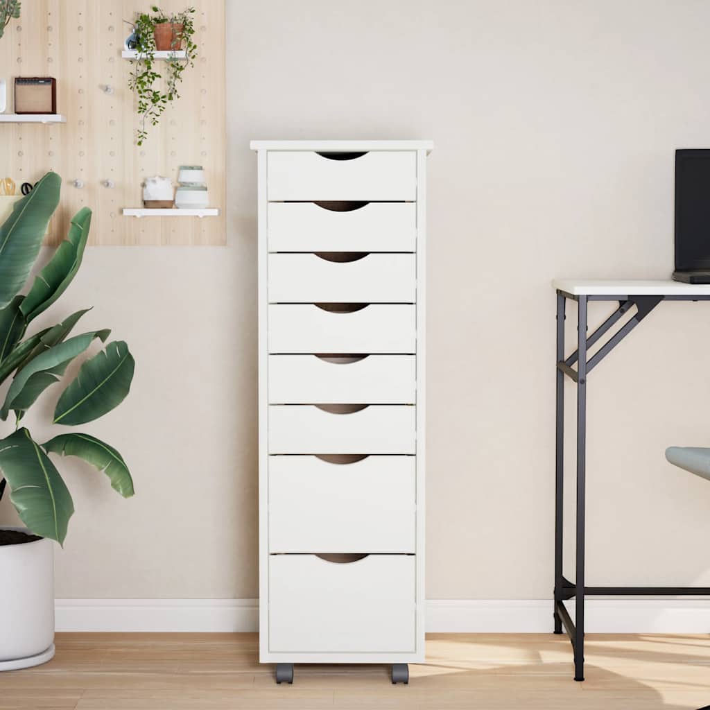 Rolling Cabinet with Drawers "MOSS" Solid Wood Pine White 34 x 39 x 103 cm