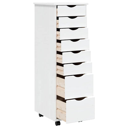 Rolling Cabinet with Drawers "MOSS" Solid Wood Pine White 34 x 39 x 103 cm