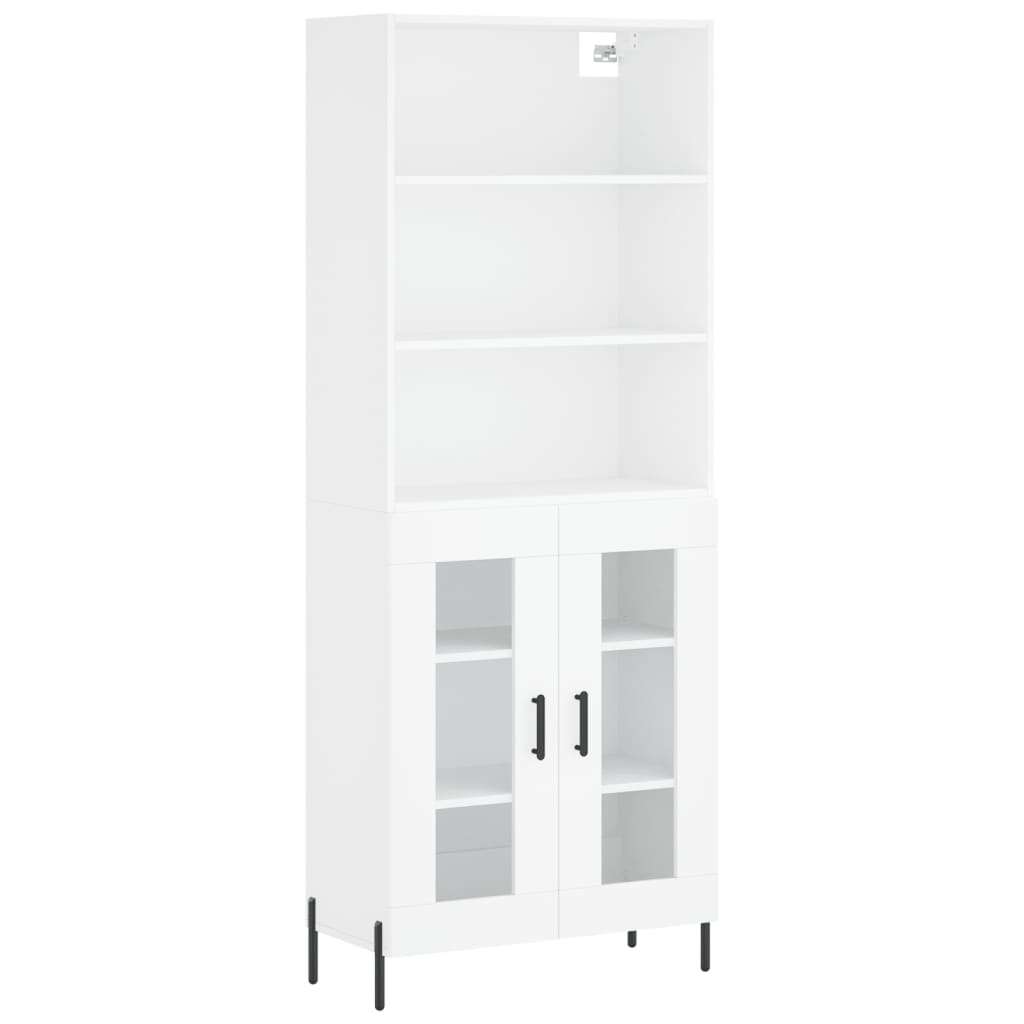 Highboard 69.5x34x180 cm Engineered Wood 2 Glass Doors White