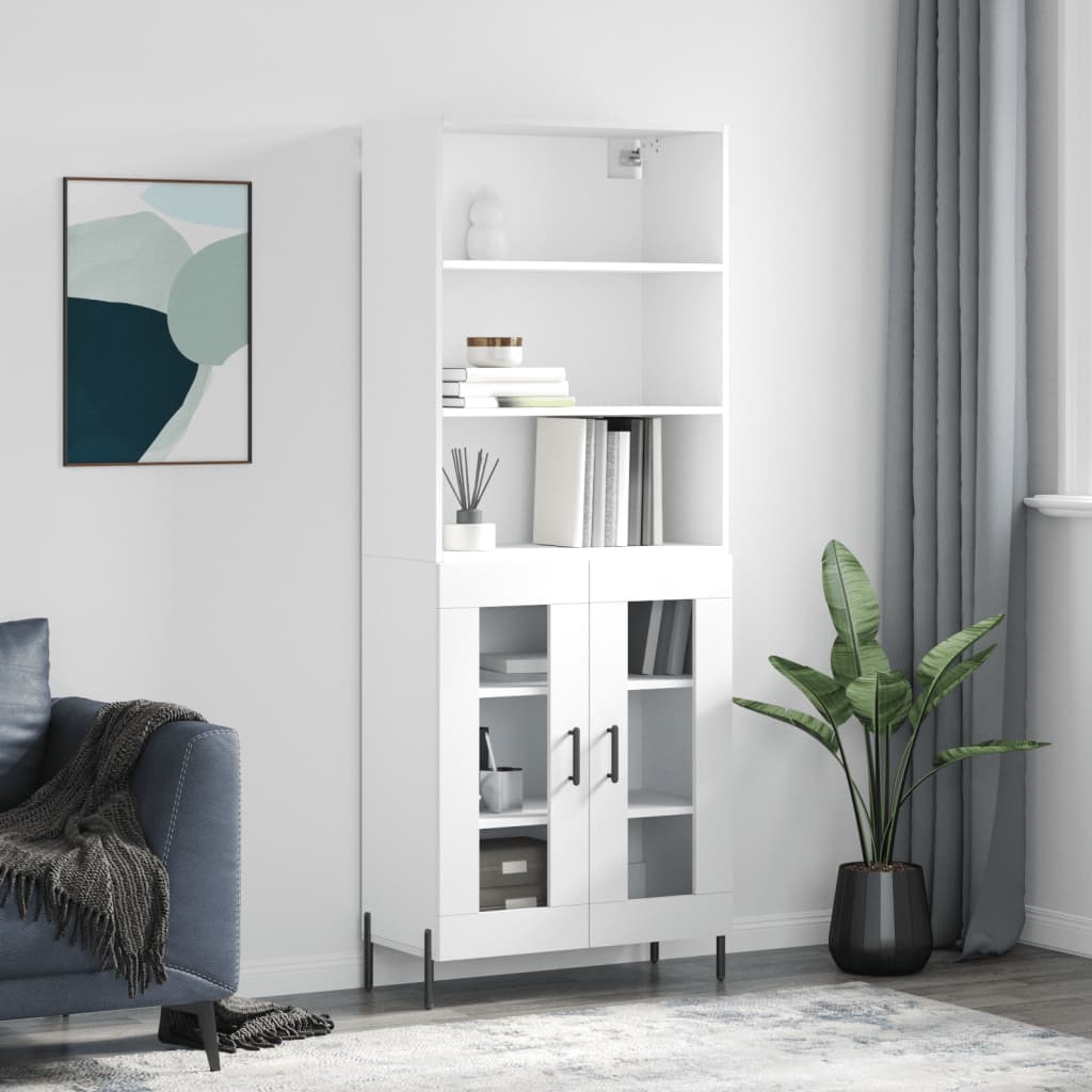 Highboard 69.5x34x180 cm Engineered Wood 2 Glass Doors White