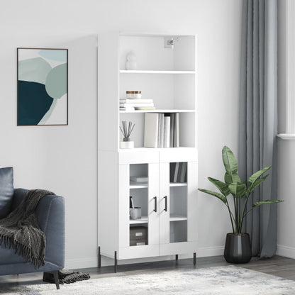Highboard 69.5x34x180 cm Engineered Wood 2 Glass Doors White