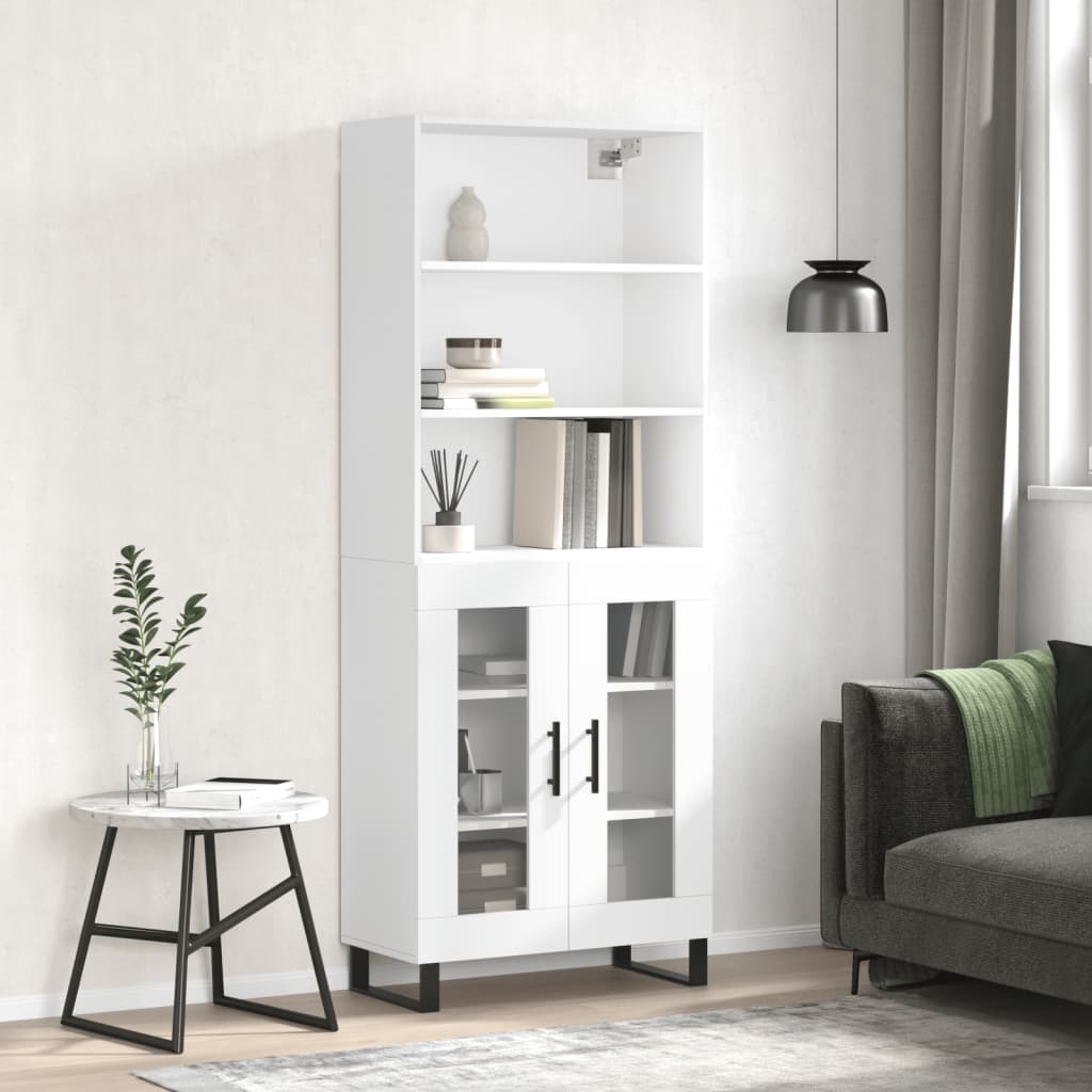 Highboard 69.5x34x180 cm Engineered Wood 2 Glass Doors White
